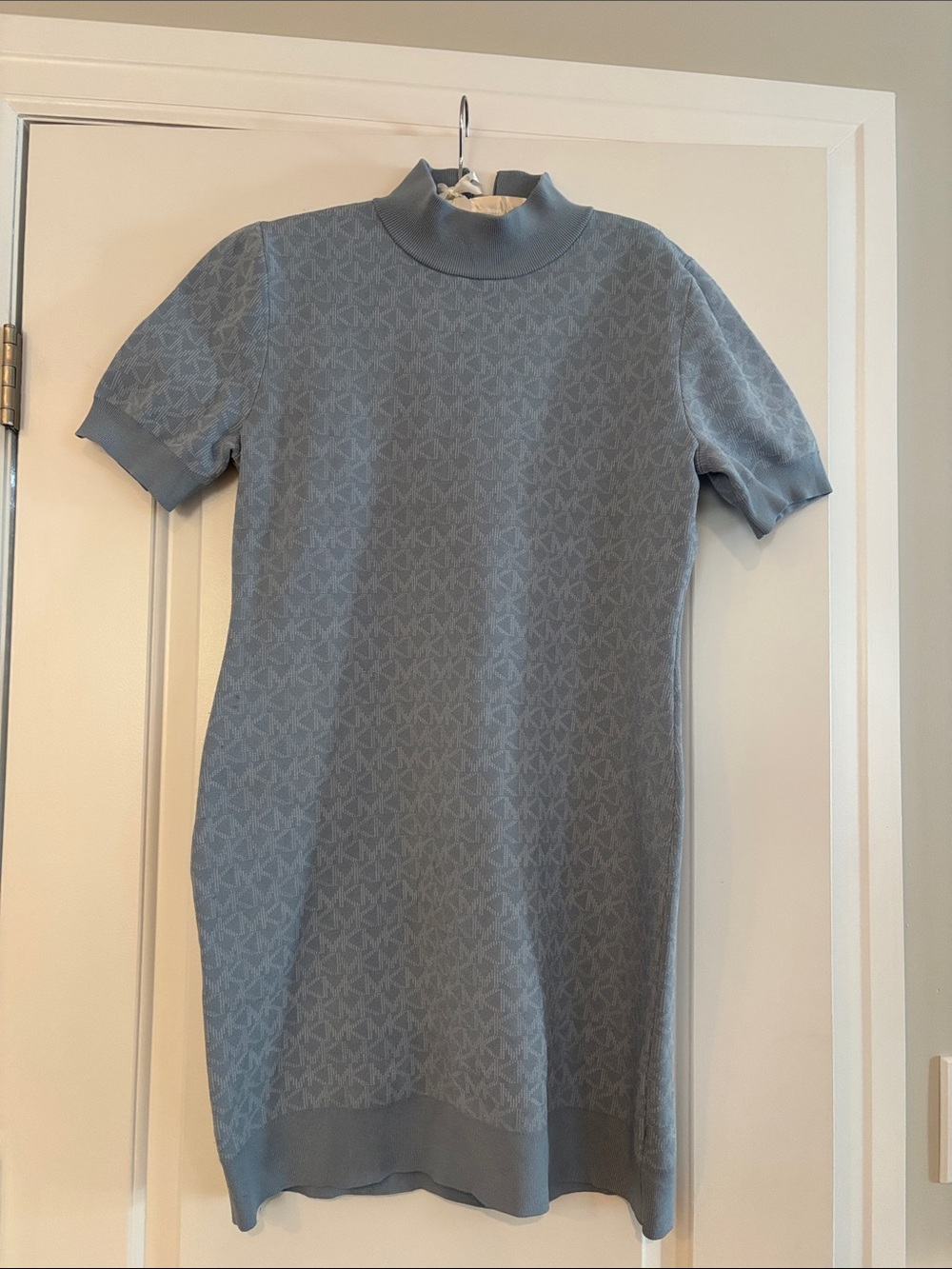 Michael Kors Dusty Blue Knit Midi Dress with Mock Neck